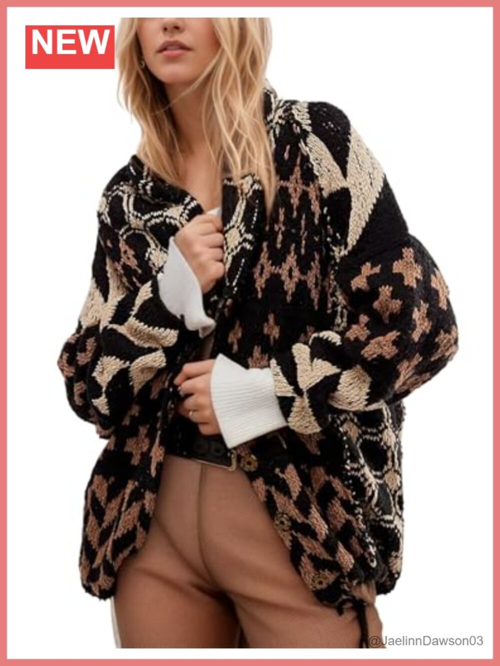 Boho Button Down Cardigan Sweater Coat Oversized Shawl Collar Y2K Print